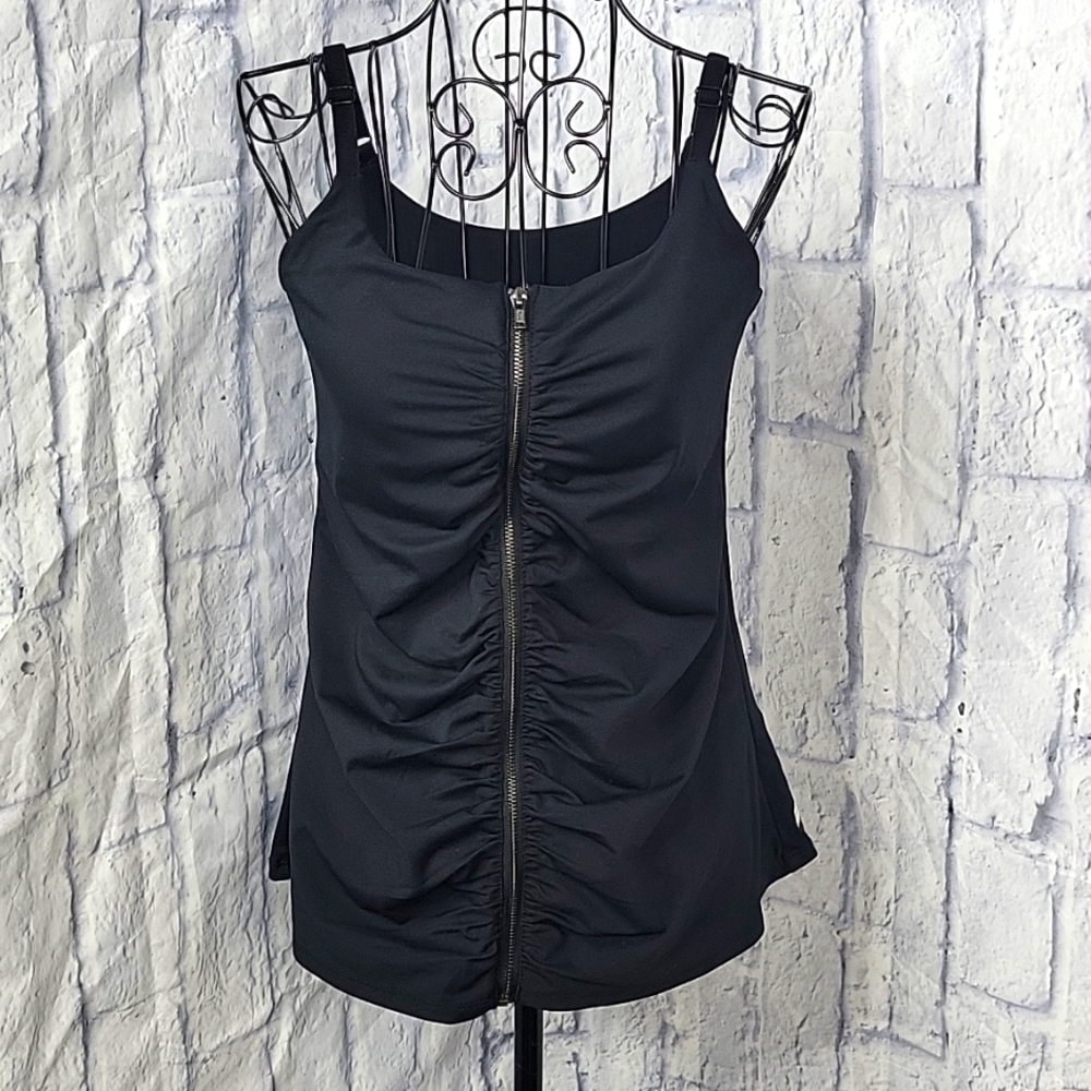 Fabletics Black Ruched Zip Front Active‎ Tank Top Size Small